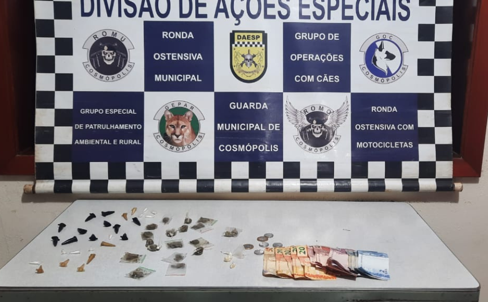Guarda Municipal de Cosmópolis detém dois por tráfico de drogas (Foto: GCM/Cosmópolis)