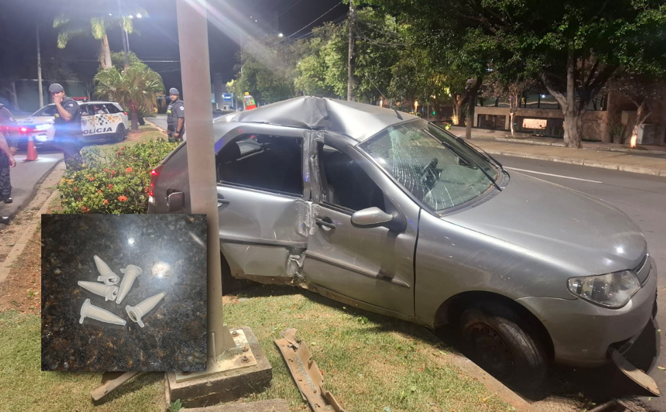 Motorista embriagado tenta fugir da Polícia e bate em poste em Indaiatuba (Foto: 4º BPRv)
