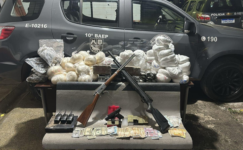 BAEP e Promotoria apreendem quase 100 kg de drogas e armas em operação em Hortolândia (Foto: 10º BAEP)