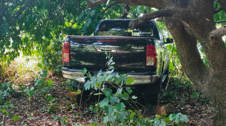 GCM de Ribeirão Preto recupera Hilux roubada em área de mata próxima à Rodovia Abrão Assed (Foto: GCM/Ribeirão Preto)