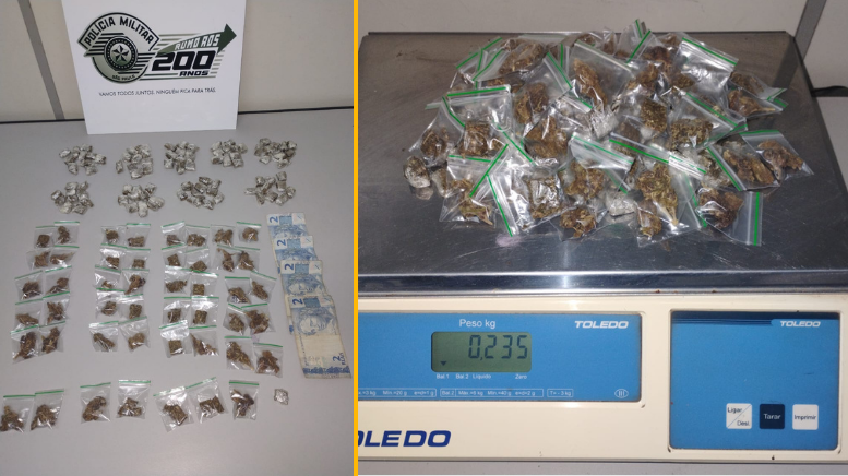 Homem é preso e adolescente apreendido por tráfico de drogas em Araras (Foto: 36º BPM/I)