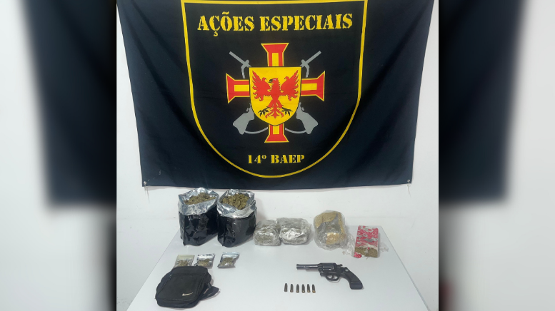 Homem é preso por tráfico de drogas e porte de arma em Sorocaba (Foto: 14º BAEP)