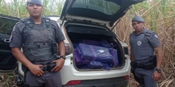 Tabletes de maconha apreendidos dentro de Jeep Compass roubado localizado em canavial na zona rural de Ipeúna.