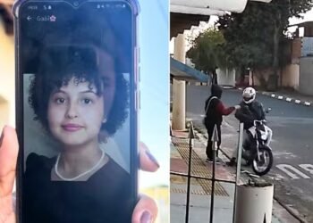 Imagem mostra câmera de segurança registrando o momento do latrocínio de jovem em ponto de ônibus de Hortolândia (SP), com o autor se aproximando da vítima com arma em punho.