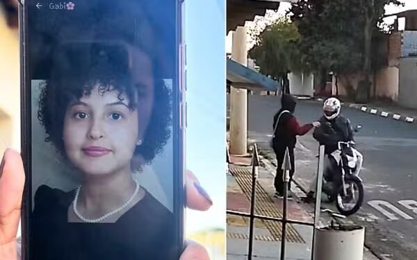 Imagem mostra câmera de segurança registrando o momento do latrocínio de jovem em ponto de ônibus de Hortolândia (SP), com o autor se aproximando da vítima com arma em punho.