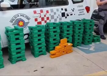Apreensão de drogas realizada pela Polícia Militar em Porto Feliz, com 230 quilos de drogas em dezenas de tijolos de maconha e crack encontrados dentro de um carro em um posto de combustíveis.