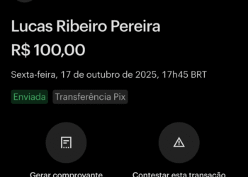 Tela de aplicativo bancário mostrando o botão de contestação do Pix usado para denunciar transações fraudulentas