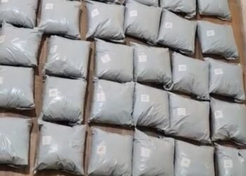 Pacotes de cocaína empilhados no chão após apreensão da Polícia Militar em Campinas com apoio do 1º BAEP