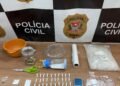 Materiais apreendidos pela DEIC de Piracicaba durante ação contra o tráfico de drogas.
