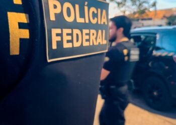 operação Cruzador contra abuso sexual infantil e apologia ao nazismo #PraCegoVer agente da Polícia Federal com colete institucional ao lado de viatura durante operação policial