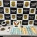 operação Spazio contra disque-entrega de drogas #PraCegoVer imagem mostra mesa com dinheiro em espécie, celulares, drogas, cartões bancários, galões de lança-perfume, balança de precisão e outros objetos apreendidos pela Polícia Civil em Americana