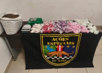 BAEP apreende drogas em casa no Jardim São Domingos #PraCegoVer imagem mostra drogas, balanças de precisão e microtubos vazios apreendidos durante ação policial em Sumaré.