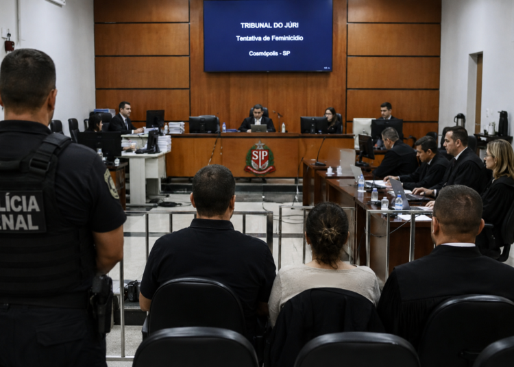 homem é condenado por tentativa de feminicídio após atacar companheira com marreta #PraCegoVer: imagem ilustrativa mostra plenário de julgamento criminal relacionado a caso de violência doméstica e tentativa de feminicídio.