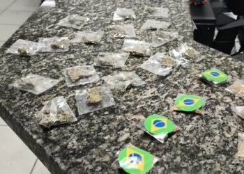 Guarda Municipal prende traficante em Pedreira. #PraCegoVer: agentes da Guarda Municipal durante ocorrência que terminou com apreensão de drogas no Jardim Triunfo.