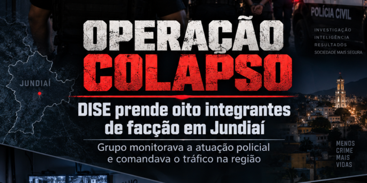 Operação Colapso contra facção criminosa em Jundiaí — #PraCegoVer: imagem relacionada à ação da Polícia Civil durante a Operação Colapso; a descrição detalhada dos elementos visuais deve ser acrescentada conforme a fotografia utilizada.