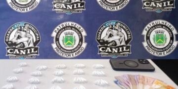 Canil da GCM prende traficante com 124 porções de cocaína — #PraCegoVer: imagem mostra material apreendido pela Guarda Civil Municipal durante ocorrência no Jardim das Orquídeas.