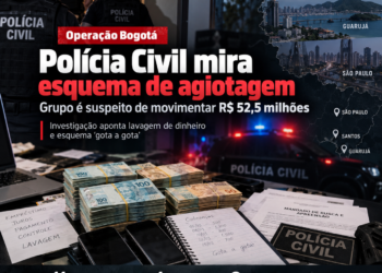 Operação Bogotá contra esquema de agiotagem - #PraCegoVer: imagem ilustrativa mostra uma operação da Polícia Civil relacionada à investigação de empréstimos ilegais e lavagem de dinheiro.