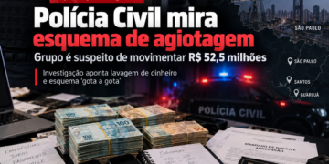 Operação Bogotá contra esquema de agiotagem - #PraCegoVer: imagem ilustrativa mostra uma operação da Polícia Civil relacionada à investigação de empréstimos ilegais e lavagem de dinheiro.