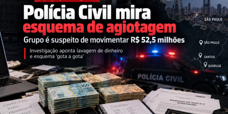 Operação Bogotá contra esquema de agiotagem - #PraCegoVer: imagem ilustrativa mostra uma operação da Polícia Civil relacionada à investigação de empréstimos ilegais e lavagem de dinheiro.