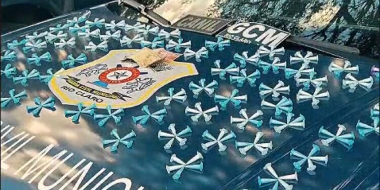 GCM apreende material ilícito em arena esportiva. #PraCegoVer: material apreendido durante ação da Guarda Civil Municipal em área esportiva de Rio Claro.