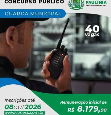 Concurso Guarda Municipal de Paulínia 2026 — #PraCegoVer: imagem relacionada à Guarda Municipal de Paulínia e ao concurso público para ingresso na carreira.