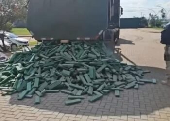 intercepta mais de três toneladas de maconha #PraCegoVer: carga de maconha apreendida pela Polícia Rodoviária Federal após abordagem a um caminhão bitrem.