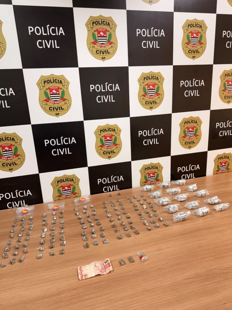 DISE prende traficante com maconha no Santa Rosa #PraCegoVer porções de maconha apreendidas pela Polícia Civil aparecem separadas em kits com adesivos de entrega sobre uma superfície, após ação contra o tráfico de drogas em Piracicaba.