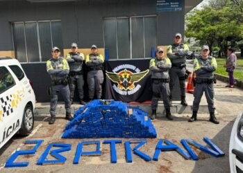 BPTran e FICCO prendem traficantes com 726 kg de maconha #PraCegoVer grande quantidade de tabletes de maconha apreendida durante operação policial conjunta em São Paulo