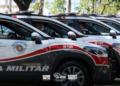 PM registra sete ocorrências e cinco detidos em São Paulo. #PraCegoVer policiais registrando ocorrências em São Paulo